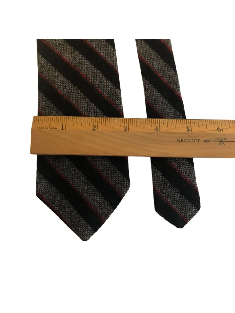Vintage Black Gray Red Striped Tie Mens Necktie Accessory Office Dad Gift